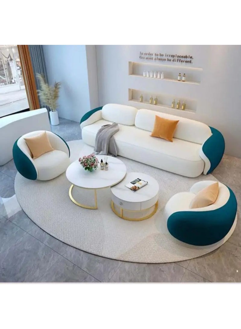 "Sofa set (swivel sofa, size 260*95 cm, height 80 cm - 2 swivel chairs, size 105*95 cm, height 80 cm) with backrest and 5 cushions"