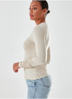 MIZALLE Crew Neck Sleeve Detail Top  - Image 3