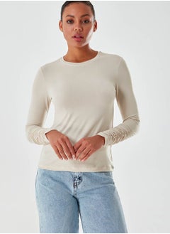 MIZALLE Crew Neck Sleeve Detail Top  - Image 1
