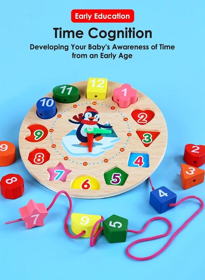 Akshify Wooden Shape Color Sorting Clock Teaching Time Number Blocks Clock Shape Patterns Sorting Puzzle Montessori Early Learning Educational Toy Gift for Toddler Baby Kids 3+ - Image 5