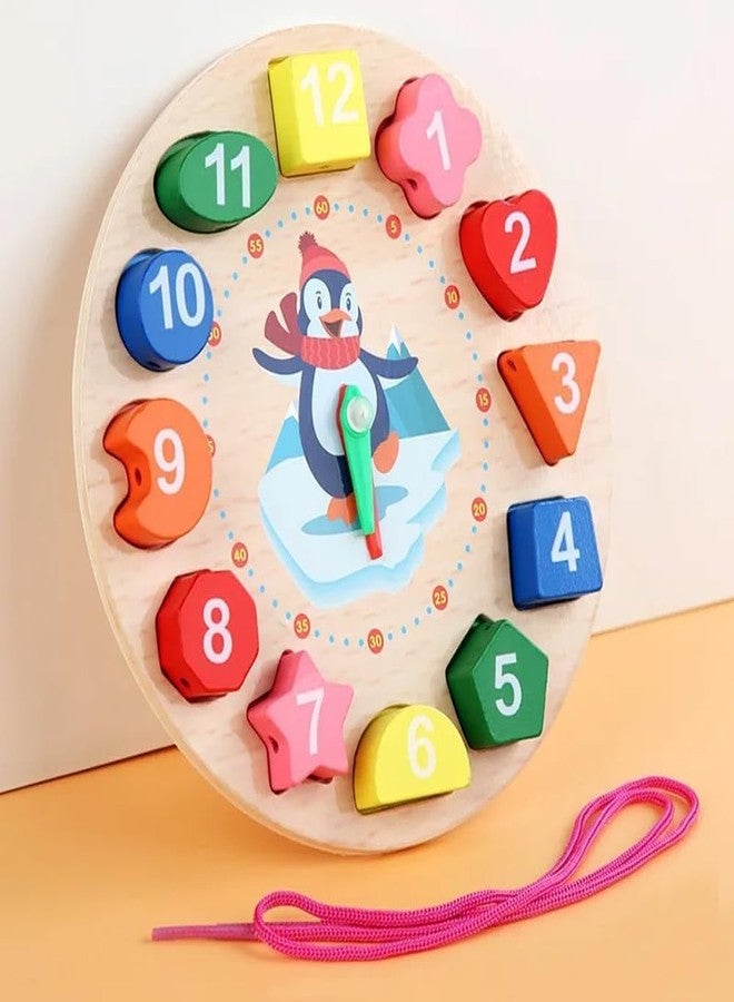 Akshify Wooden Shape Color Sorting Clock Teaching Time Number Blocks Clock Shape Patterns Sorting Puzzle Montessori Early Learning Educational Toy Gift for Toddler Baby Kids 3+ - Image 1