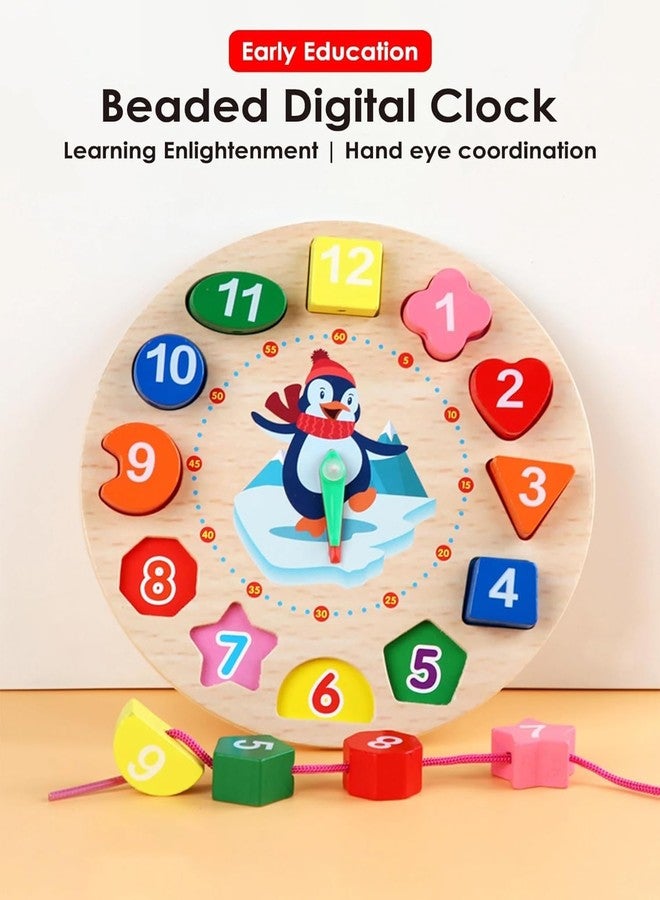 Akshify Wooden Shape Color Sorting Clock Teaching Time Number Blocks Clock Shape Patterns Sorting Puzzle Montessori Early Learning Educational Toy Gift for Toddler Baby Kids 3+ - Image 2