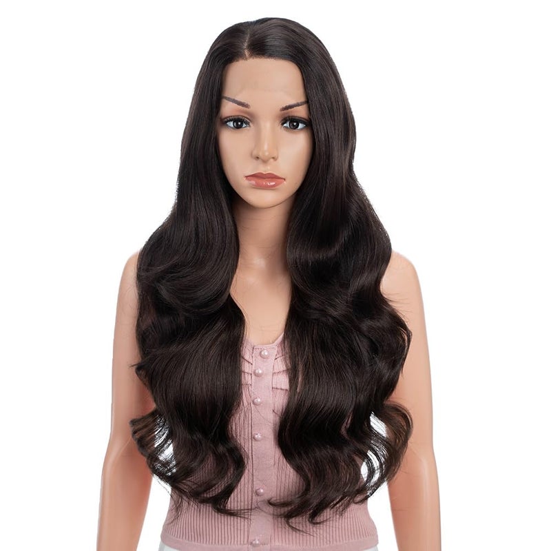 Joedir 26" Big Curly Wavy Supreme Free Parting HD Lace Frontal Wigs With Baby Hair High Temperature Synthetic Wigs For Women(AChocolate Brown Color)