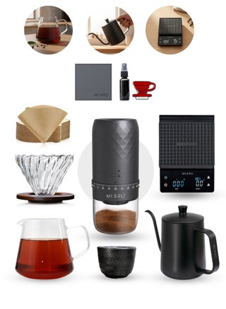 V60 Pour Over Premium Drip Coffee Maker Kit, 10-piece Drip Coffee Maker, Specialty Coffee, Professional Scale with Timer, Barista Towel, Coffee Bean Moisture Spray Can, Electronic Coffee Bean Grinder, Coffee Pin Brush, Coffee Cleaning Brush, 02 Coffee Paper Filter, 02 Coffee Filter Funnel, 550 Coffee Sharing , Slim Neck Manual Coffee Pot, Restrictor Spout for Drip Coffee Pot, Specialty Coffee Kit, Specialty Coffee Tools, Coffee Machine, Coffee Cup, Coffee Cleaning Kit, Pour-Over Coffee Maker Accessories
