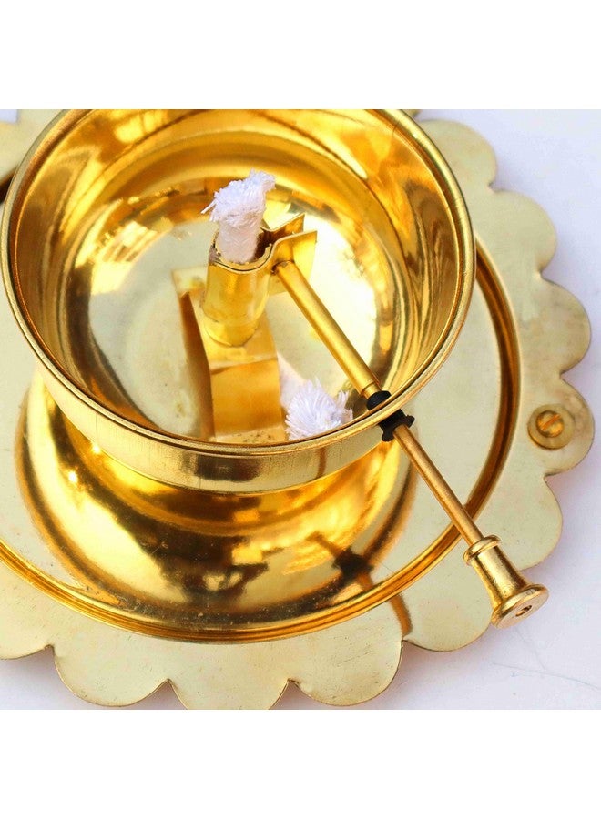 Pure Source India 100% Pure Brass Akhand Jyot Diya with Adjustable Bati Knob, Wick Lifting Screw Lever & Borosilicate Glass Cover (5.5inch, 250 ml Oil Capacity, Stay Lit for 48 Hours, Wick Included) - Image 3