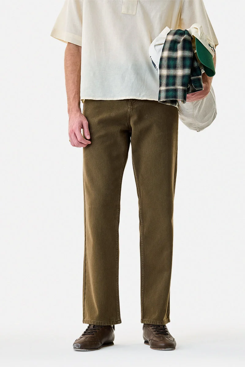 سنيتش Olive Solid Straight Fit Casual Jeans