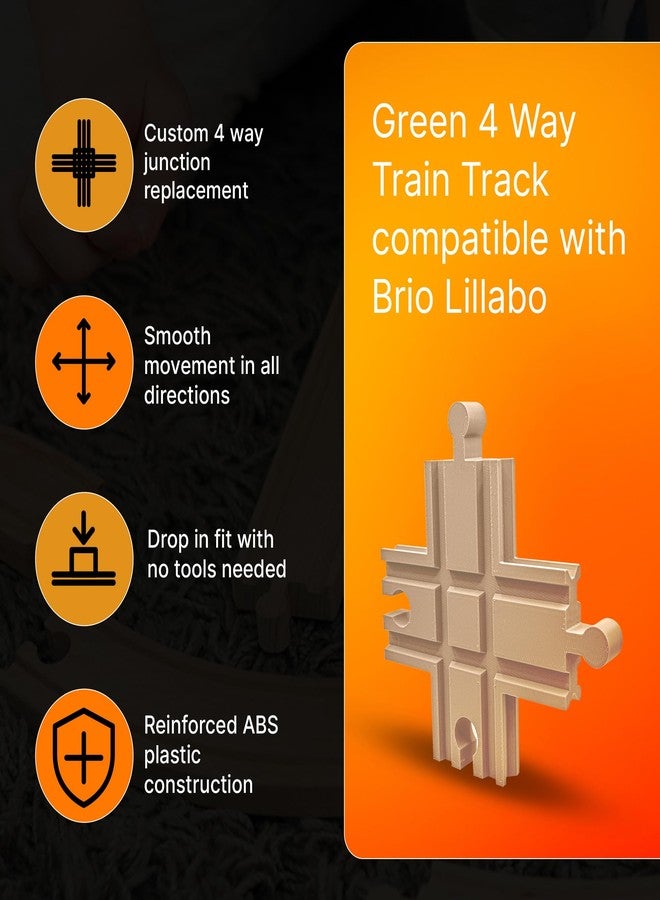 splash n color SplashNColor 4-Way Train Track Junction Compatible with Brio LILLABO Wooden Railway – Crossroad Connector for Expanded Layouts | Smooth Rolling Multi-Direction Rail Piece - Image 2