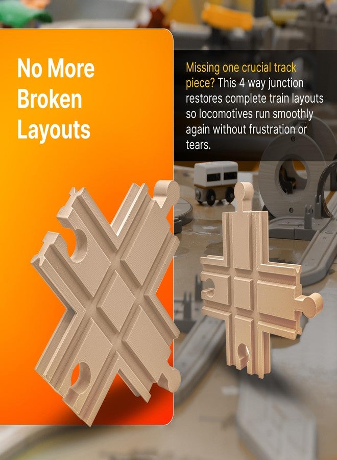 splash n color SplashNColor 4-Way Train Track Junction Compatible with Brio LILLABO Wooden Railway – Crossroad Connector for Expanded Layouts | Smooth Rolling Multi-Direction Rail Piece - Image 3