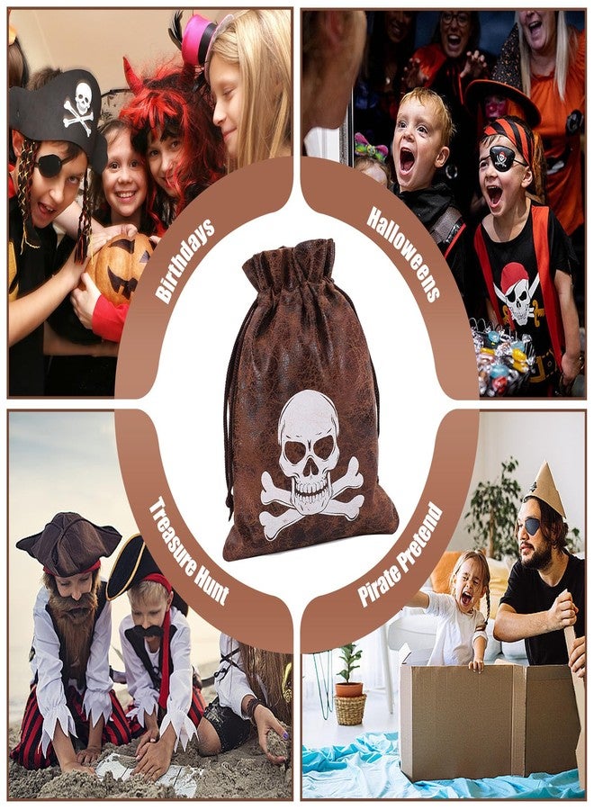 RICHNESS Pirate Loot Bags Goodie Bags with Drawstring 4.5 x 6.5 Inches Faux Cow Skin Pirate Treasure Bags for Pirate Party Favors Pack of 12 - Image 3