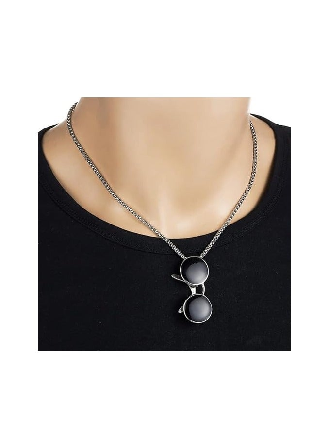 MARIO DRAFTS Sunglasses Pendant Necklace with Chain, Silver Tone, Fashion Accessory for Men - Image 2