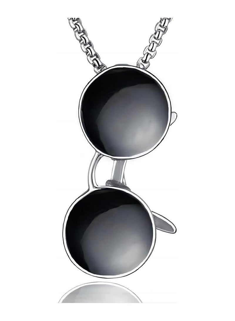 MARIO DRAFTS Sunglasses Pendant Necklace with Chain, Silver Tone, Fashion Accessory for Men - Image 4
