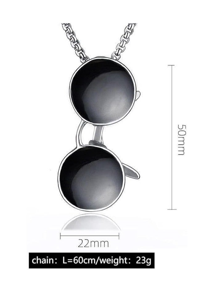 MARIO DRAFTS Sunglasses Pendant Necklace with Chain, Silver Tone, Fashion Accessory for Men - Image 5