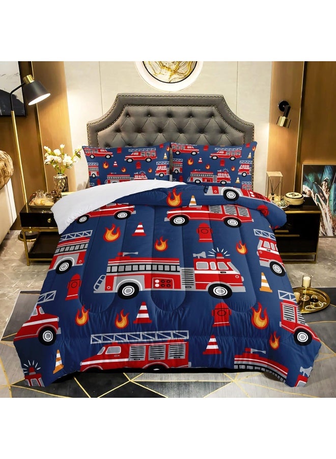 QOOMO Fire Truck Comforter Twin Size, Truck Kids Comforter Set, 3Pcs Bedding Set Printed Comforter with 2 Pillowcases, Down Alternative, Soft and Lightweight, for All Seasons  - Image 1