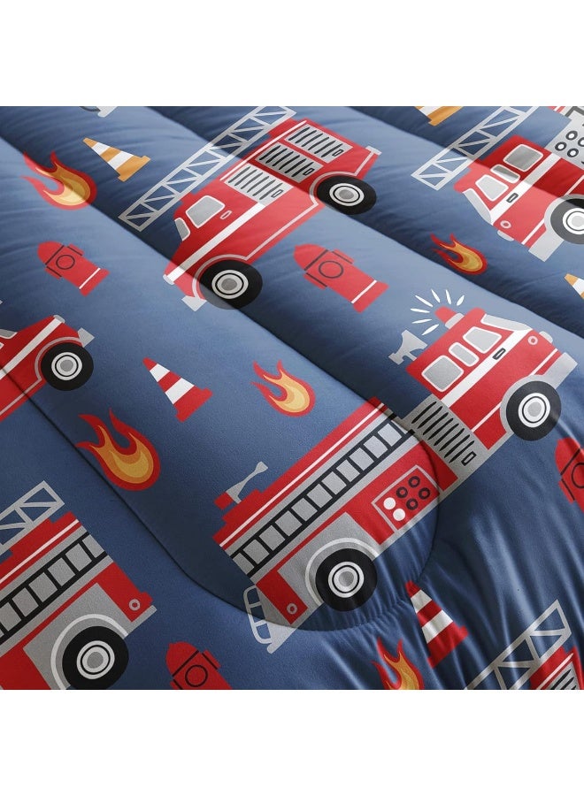 QOOMO Fire Truck Comforter Twin Size, Truck Kids Comforter Set, 3Pcs Bedding Set Printed Comforter with 2 Pillowcases, Down Alternative, Soft and Lightweight, for All Seasons  - Image 4