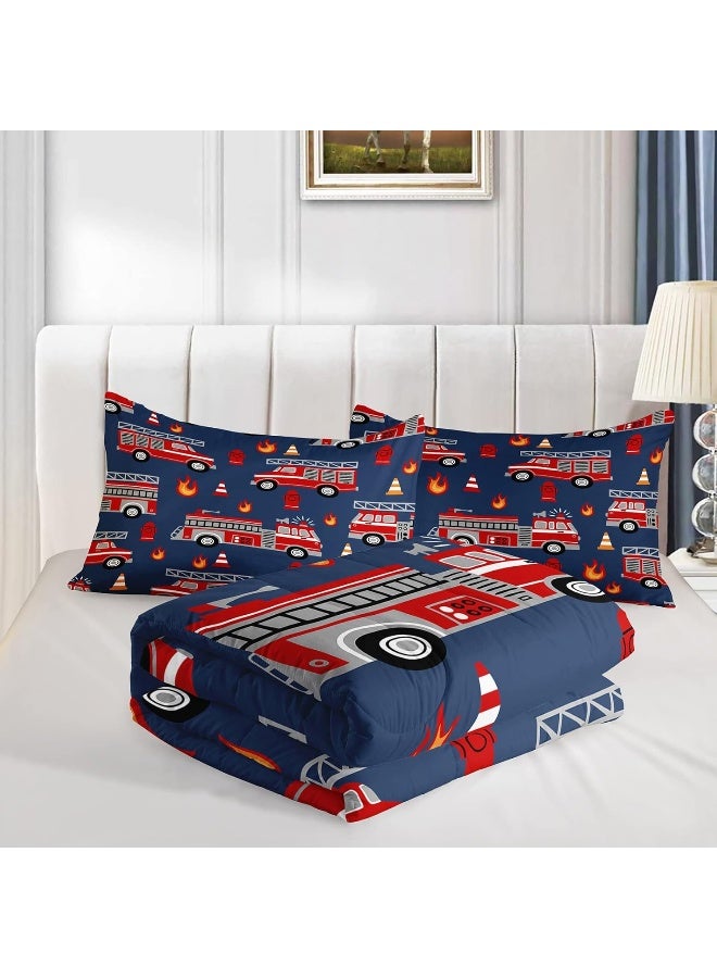 QOOMO Fire Truck Comforter Twin Size, Truck Kids Comforter Set, 3Pcs Bedding Set Printed Comforter with 2 Pillowcases, Down Alternative, Soft and Lightweight, for All Seasons  - Image 3