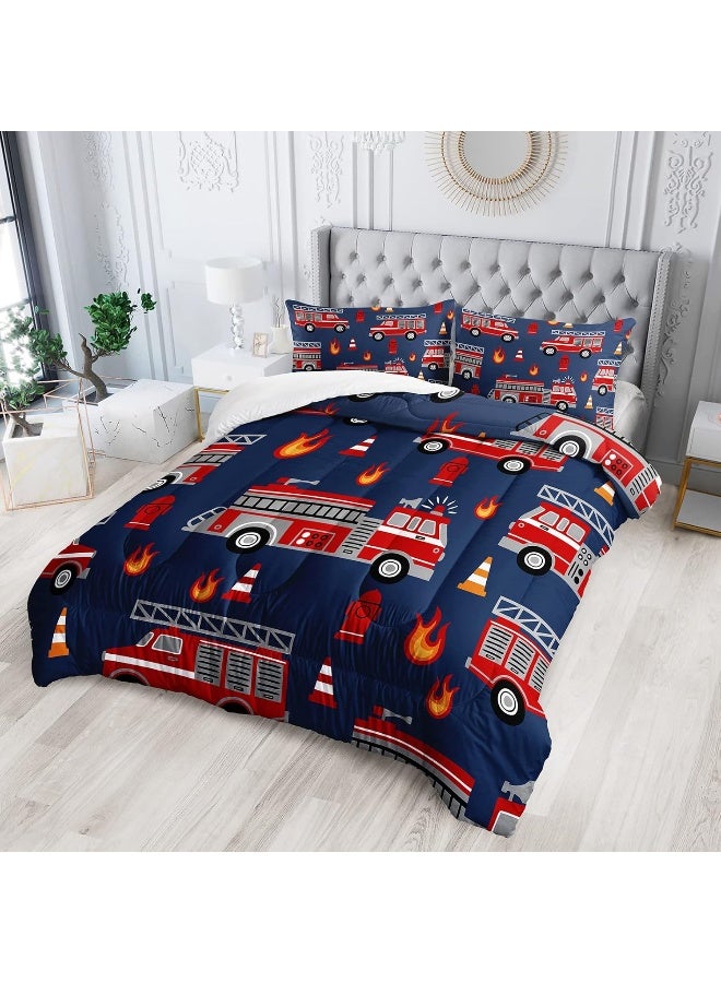 QOOMO Fire Truck Comforter Twin Size, Truck Kids Comforter Set, 3Pcs Bedding Set Printed Comforter with 2 Pillowcases, Down Alternative, Soft and Lightweight, for All Seasons  - Image 2