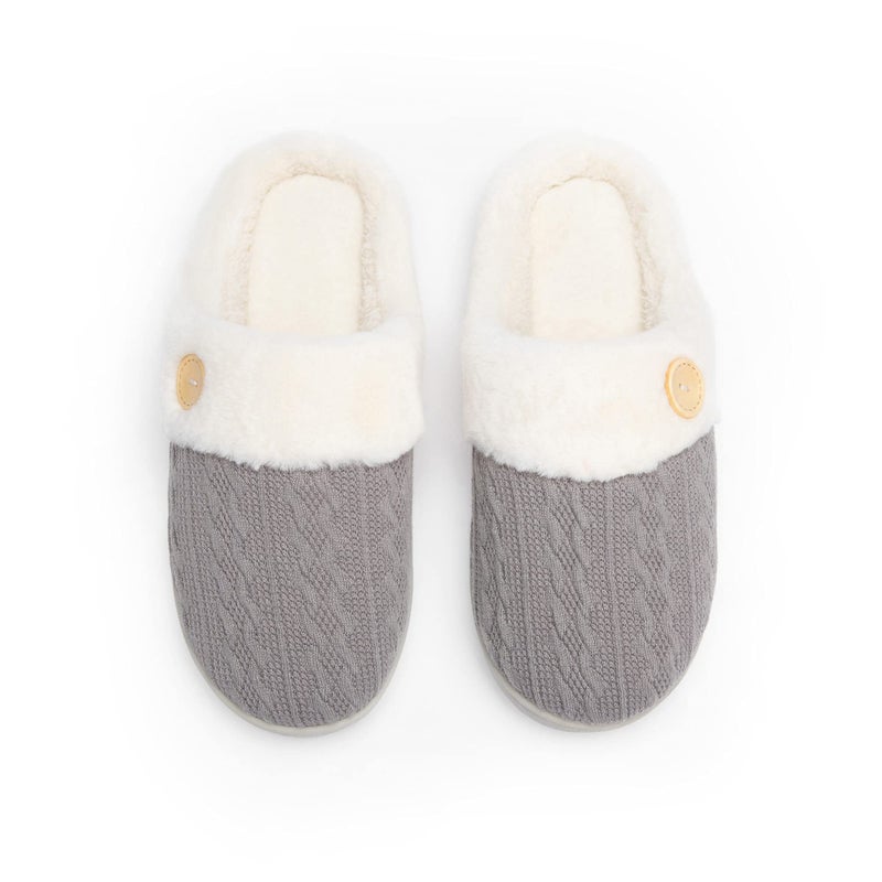 Chantomoo Womens Slipper Warm Comfy Memory Foam House Slippers Knitted Shoes Faux Fur Lined Anti-Skid Rubber Sole Bedroom Cozy Indoor Outdoor Slippers Dark Grey Size7 8 6.5 - Image 5