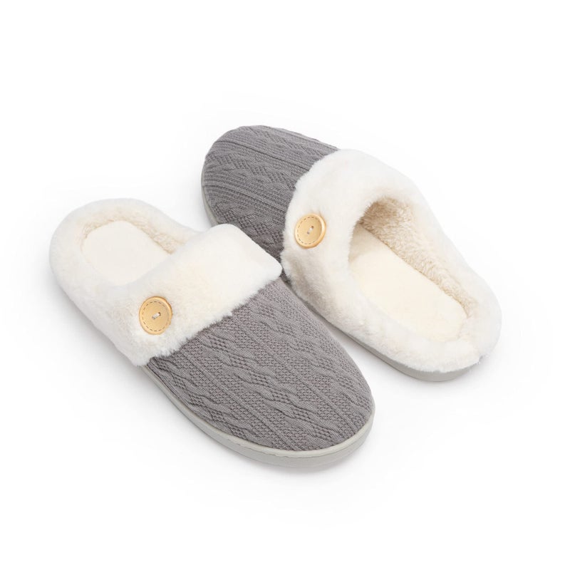 Chantomoo Womens Slipper Warm Comfy Memory Foam House Slippers Knitted Shoes Faux Fur Lined Anti-Skid Rubber Sole Bedroom Cozy Indoor Outdoor Slippers Dark Grey Size7 8 6.5 - Image 1