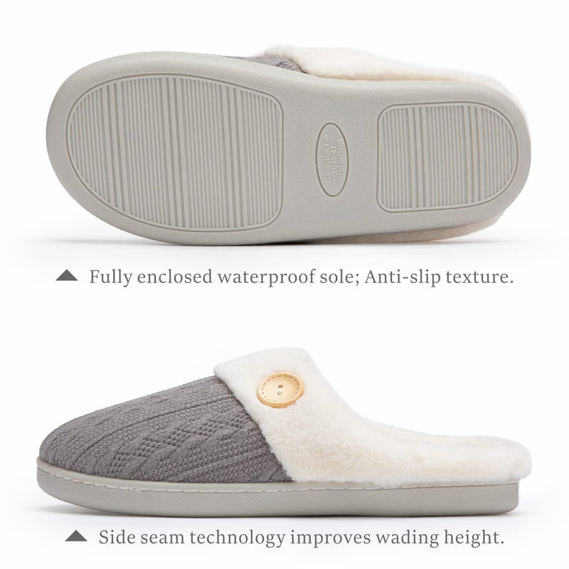 Chantomoo Womens Slipper Warm Comfy Memory Foam House Slippers Knitted Shoes Faux Fur Lined Anti-Skid Rubber Sole Bedroom Cozy Indoor Outdoor Slippers Dark Grey Size7 8 6.5 - Image 2
