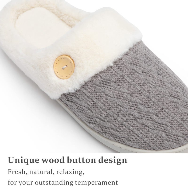 Chantomoo Womens Slipper Warm Comfy Memory Foam House Slippers Knitted Shoes Faux Fur Lined Anti-Skid Rubber Sole Bedroom Cozy Indoor Outdoor Slippers Dark Grey Size7 8 6.5 - Image 4