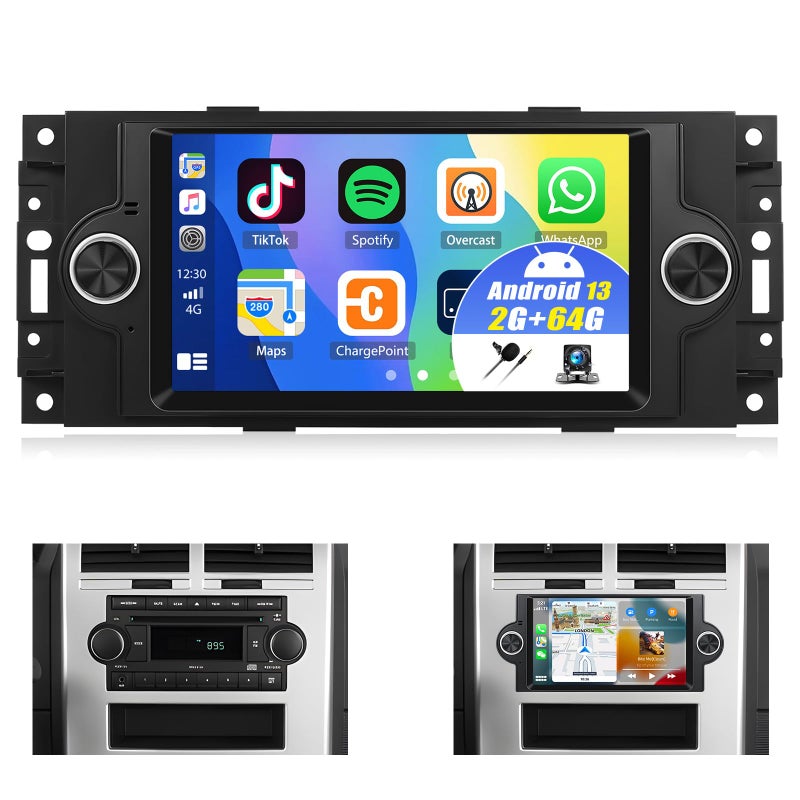 Generic 2+64G Car Stereo for Dodge Ram 1500/2500/3500 2006-2008,Dodge Durango 2005-2008,Chrysler 300 Touring/300C/300M 2005-2007,Jeep Grand Cherokee 2005-2009 with Carplay,6.2" Radio with BT FM/RDS WiFi GPS  - Image 1