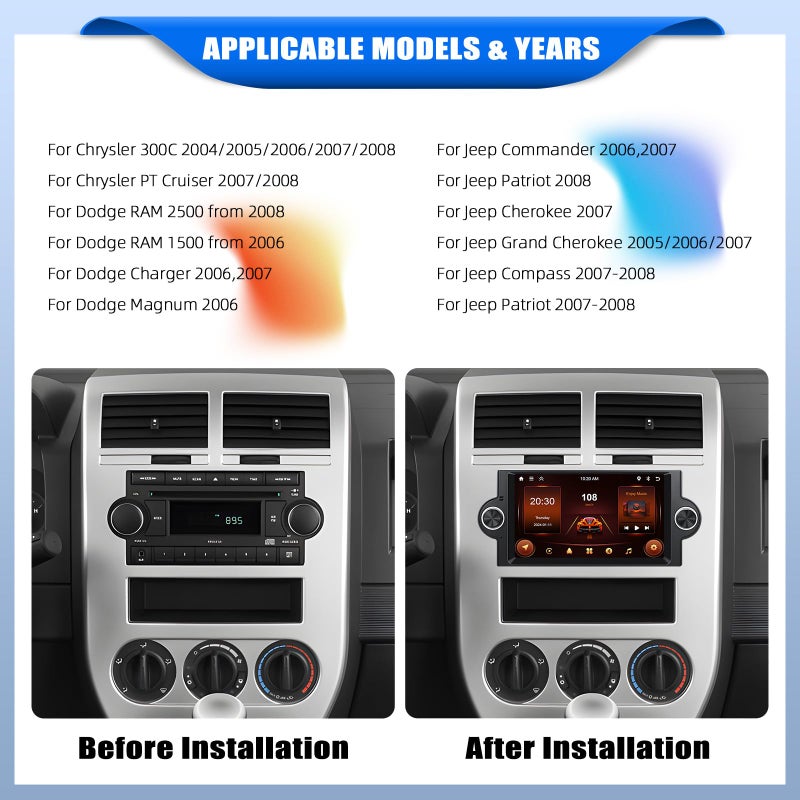 Generic 2+64G Car Stereo for Dodge Ram 1500/2500/3500 2006-2008,Dodge Durango 2005-2008,Chrysler 300 Touring/300C/300M 2005-2007,Jeep Grand Cherokee 2005-2009 with Carplay,6.2" Radio with BT FM/RDS WiFi GPS  - Image 2