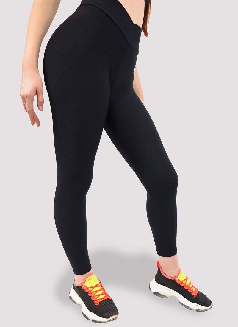 Kidwala V-Waist Power Leggings - High V-Cross Waistband Workout Gym Yoga Seamless Pants For Women (Small, Black) - Image 3