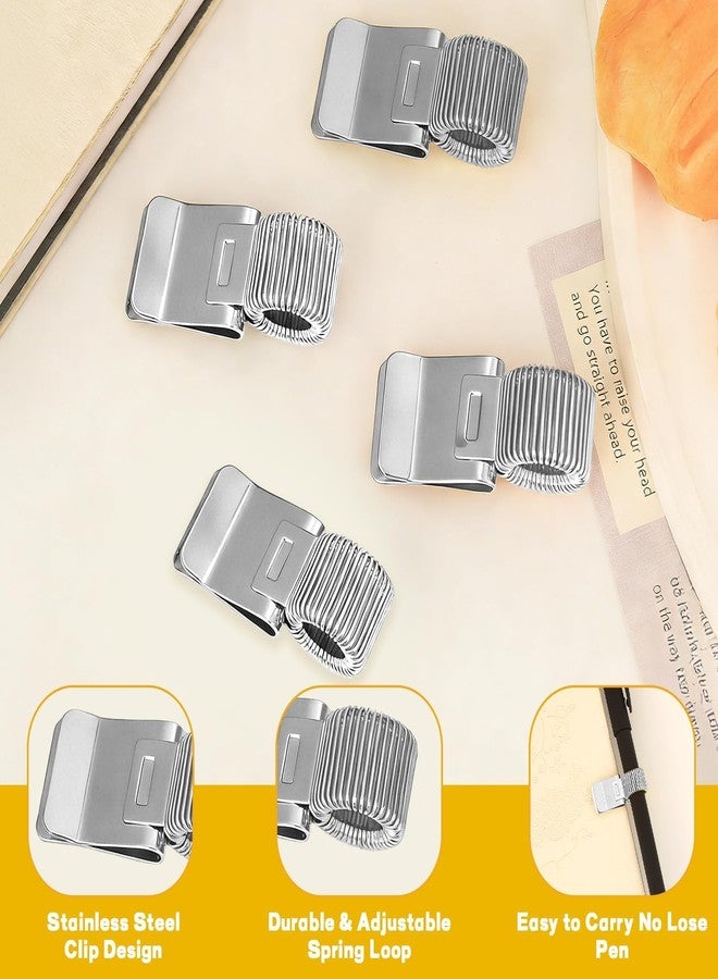 Foyods 4 Pcs Silver Metal Pen Holder Clips for Notebook - Sliver Single Spring Loop Pens Organizer - Stainless Steel Pen Loop Holder & Pens Holder Clip for Clipboard, Journals, Calendars & Office Desk - Image 4