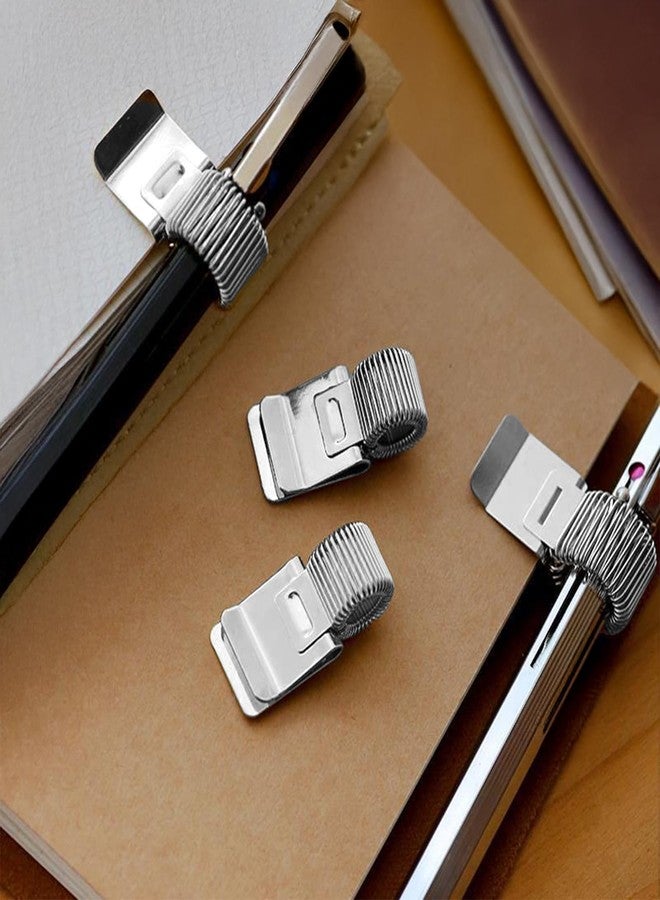 Foyods 4 Pcs Silver Metal Pen Holder Clips for Notebook - Sliver Single Spring Loop Pens Organizer - Stainless Steel Pen Loop Holder & Pens Holder Clip for Clipboard, Journals, Calendars & Office Desk - Image 5