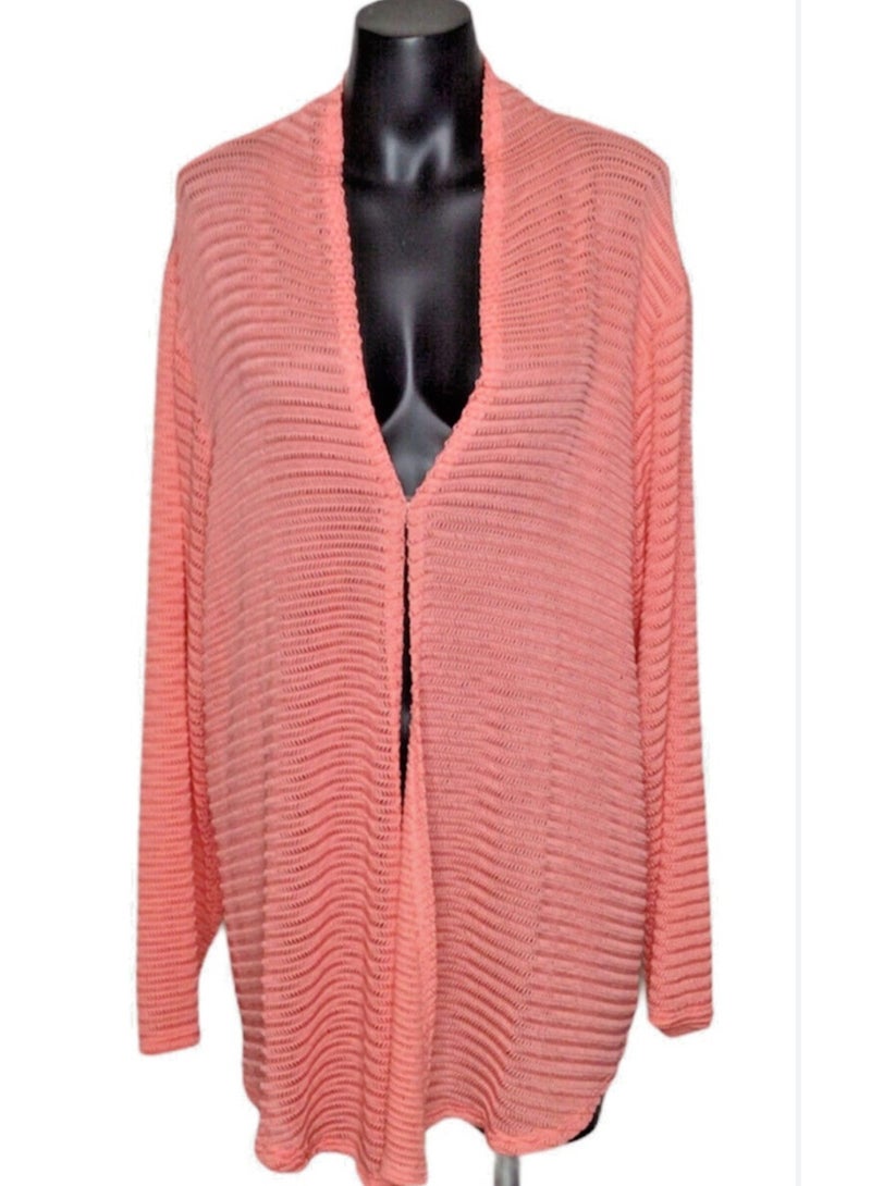 Women coral knit oversized long cardigan 