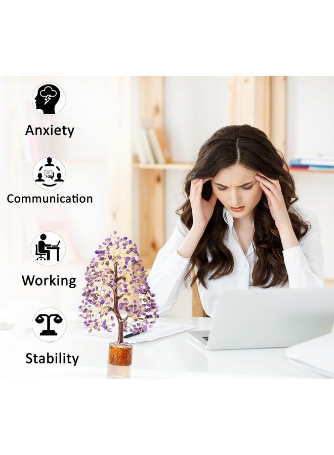 Crocon Amethyst Gemstone Tree Feng Shui Figurine Money Bonsai Good Luck Chakra Balancing Reiki Healing Crystals Decoration Ornament Sculpture Prosperity Table Decor Gift Size 10-12" - Image 5