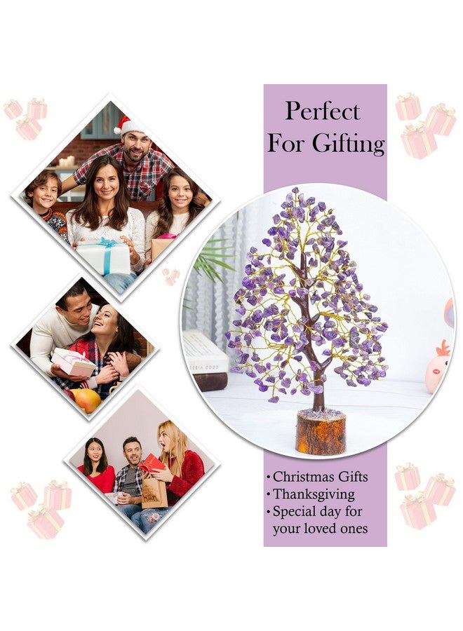 Crocon Amethyst Gemstone Tree Feng Shui Figurine Money Bonsai Good Luck Chakra Balancing Reiki Healing Crystals Decoration Ornament Sculpture Prosperity Table Decor Gift Size 10-12" - Image 2