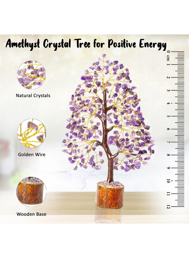 Crocon Amethyst Gemstone Tree Feng Shui Figurine Money Bonsai Good Luck Chakra Balancing Reiki Healing Crystals Decoration Ornament Sculpture Prosperity Table Decor Gift Size 10-12" - Image 3
