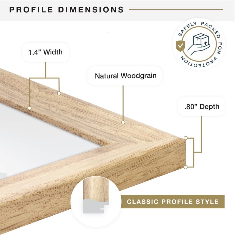 MCS Studio Gallery Classic 12x18 Picture Frame Natural Woodgrain Engineered Wood, Vertical & Horizontal Wall Hanging Large Picture Frame for Photos, Posters & Art Prints (1-Pack) - Image 5