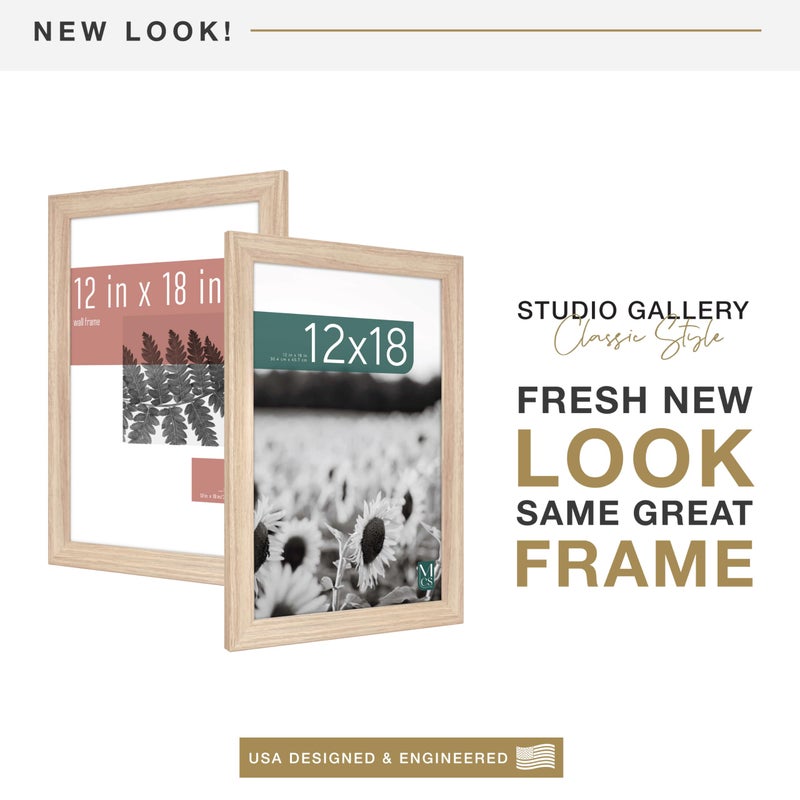 MCS Studio Gallery Classic 12x18 Picture Frame Natural Woodgrain Engineered Wood, Vertical & Horizontal Wall Hanging Large Picture Frame for Photos, Posters & Art Prints (1-Pack) - Image 2