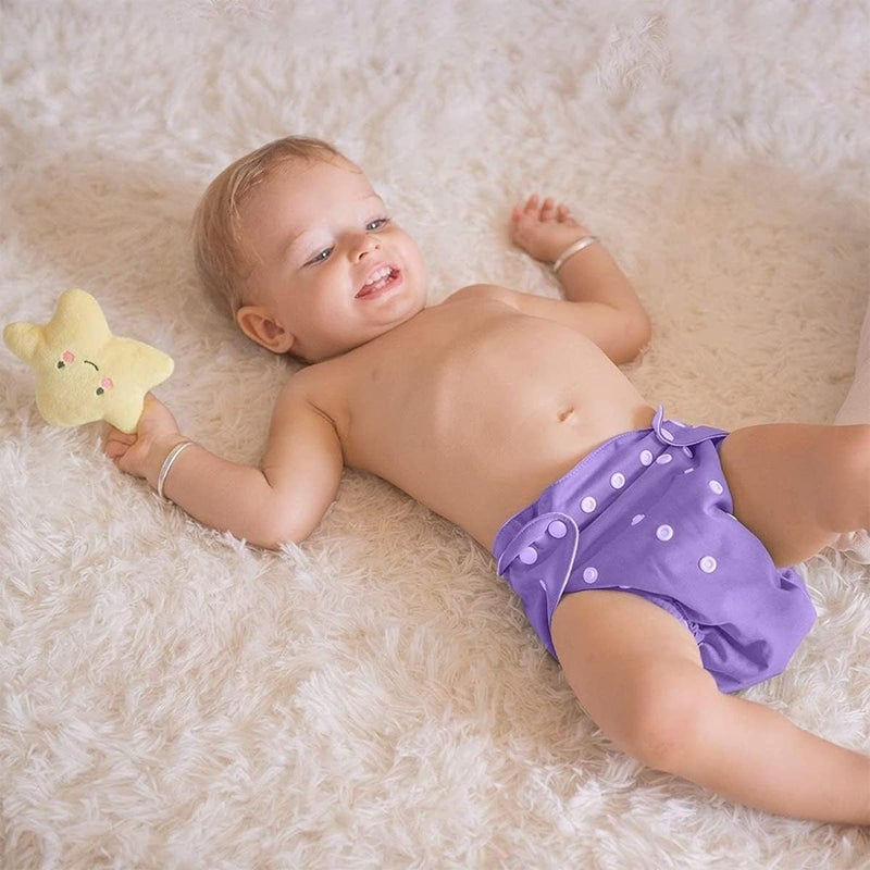 Baby Cloth Diaper Reusable Cotton Pocket Nappy Adjustable Washable Waterproof Breathable Soft Insert for Newborn Infant Toddler 0-3 Years (Purple) - Image 4