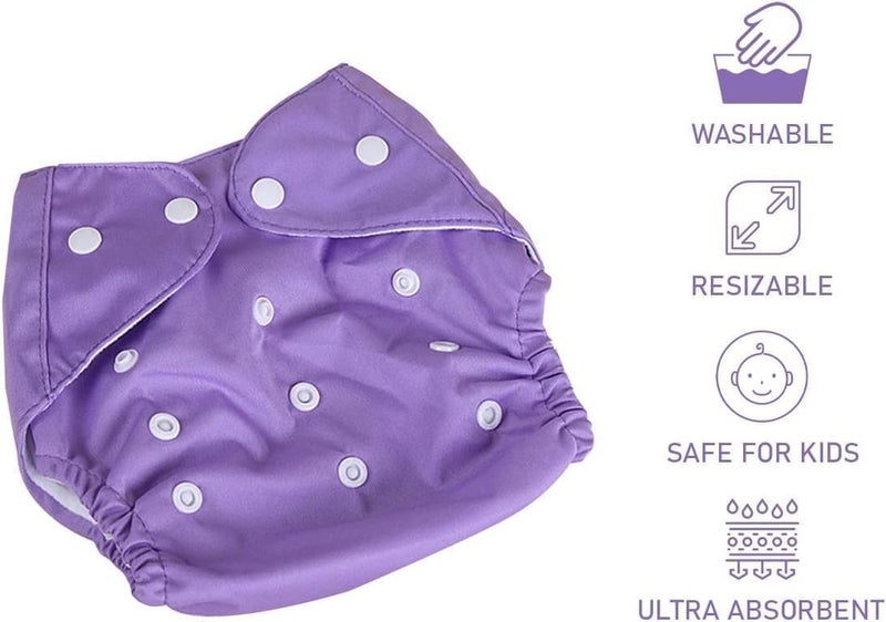 Baby Cloth Diaper Reusable Cotton Pocket Nappy Adjustable Washable Waterproof Breathable Soft Insert for Newborn Infant Toddler 0-3 Years (Purple) - Image 1