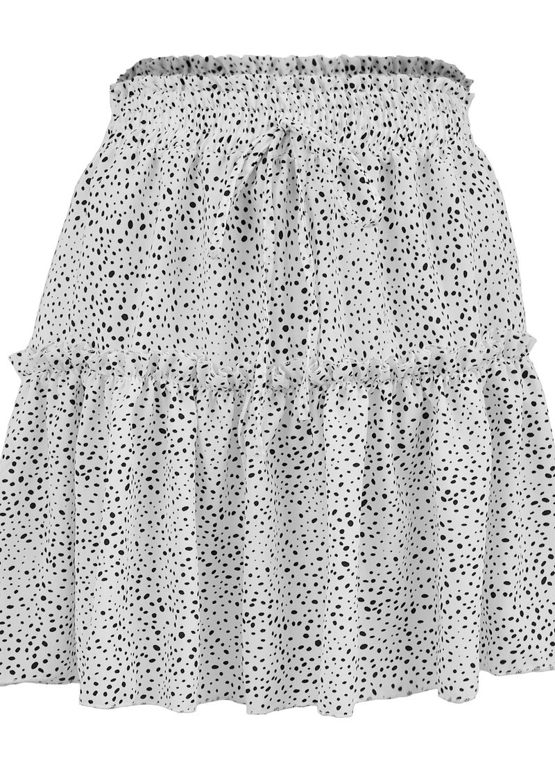 Loquat Summer Women's High Waist Chiffon Short Skirt Pleated Wavy Print Skirt 