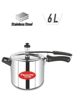 BUTTERFLY Butterfly Orchid 6 Litres Pressure Cookers | Inner Lid | Superior Stainless Steel | Induction & Gas Stove Compatible | ISI Certified | 5 Years Manufacturer's Warranty | Silver  - Image 1