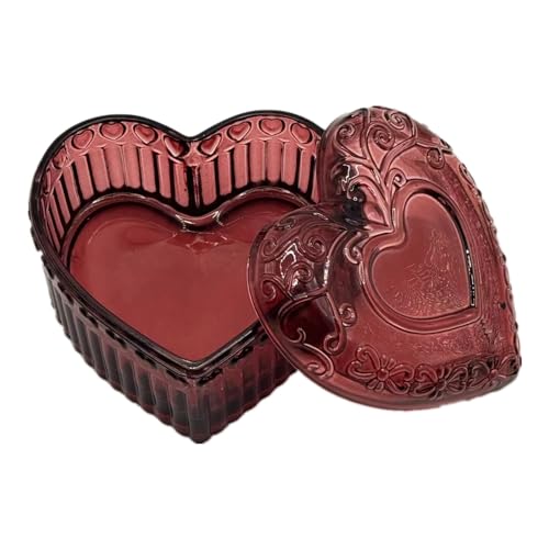 WHSLILR Glass Jewelry Box Heart Shape Cute Box for Storage Ring Earring Trinket Vintage Jewelry Organizer Decorative Gift for Women Girls-GRB003-Red - Image 4