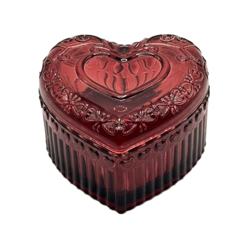 WHSLILR Glass Jewelry Box Heart Shape Cute Box for Storage Ring Earring Trinket Vintage Jewelry Organizer Decorative Gift for Women Girls-GRB003-Red - Image 2