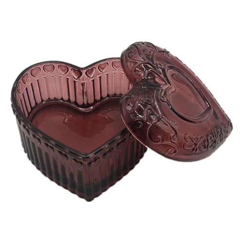 WHSLILR Glass Jewelry Box Heart Shape Cute Box for Storage Ring Earring Trinket Vintage Jewelry Organizer Decorative Gift for Women Girls-GRB003-Red - Image 1