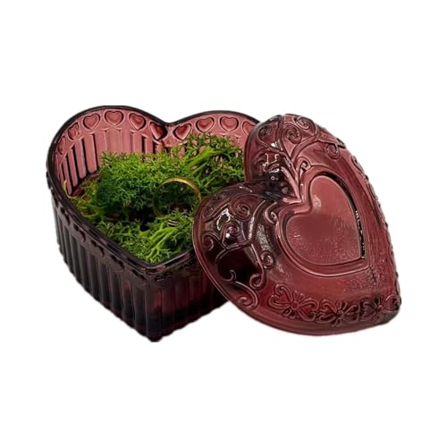 WHSLILR Glass Jewelry Box Heart Shape Cute Box for Storage Ring Earring Trinket Vintage Jewelry Organizer Decorative Gift for Women Girls-GRB003-Red - Image 5
