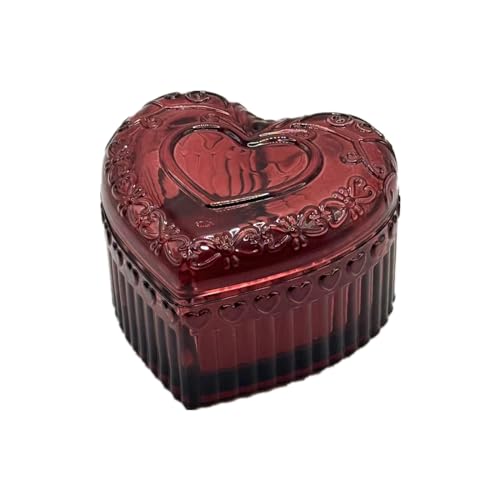 WHSLILR Glass Jewelry Box Heart Shape Cute Box for Storage Ring Earring Trinket Vintage Jewelry Organizer Decorative Gift for Women Girls-GRB003-Red - Image 3