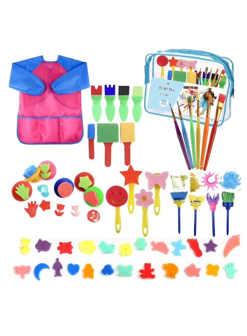 الإسفنج فرشاة عدة عدة فرشاة الرسم للأطفال في وقت مبكر ديي التعلم بما في ذلك رغوة فرشاة نمط مجموعة فرشاة للماء مئزر 52 قطعة - Image 1