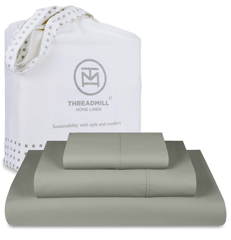 Threadmill Luxury 800 Thread Count Twin 100 Cotton Sheets  Moonrock Grey Sateen Weave BedSheets Better Than Egyptian Cotton3 Pc Solid Soft Bedding Set Fits 15 Deep Pocket