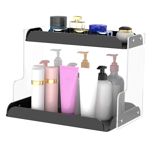 VAEHOLD 2-Tier Acrylic Bathroom Organizer - Vanity, Perfume, Spice Rack, Makeup Storage Shelf for Bathroom, Bedroom, Kitchen, Living Room, and Dressing Table (Black) - Image 1