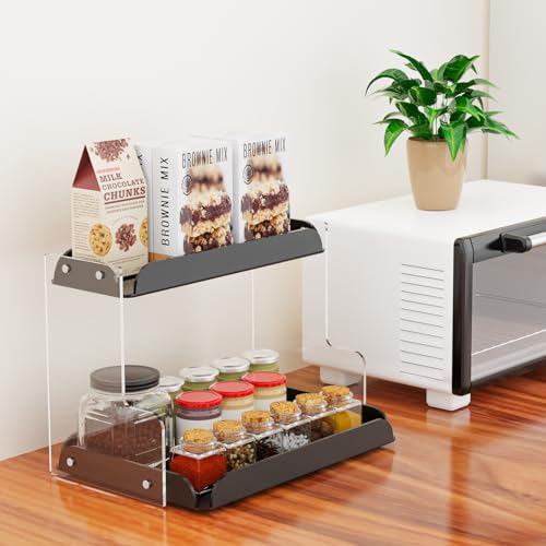 VAEHOLD 2-Tier Acrylic Bathroom Organizer - Vanity, Perfume, Spice Rack, Makeup Storage Shelf for Bathroom, Bedroom, Kitchen, Living Room, and Dressing Table (Black) - Image 3