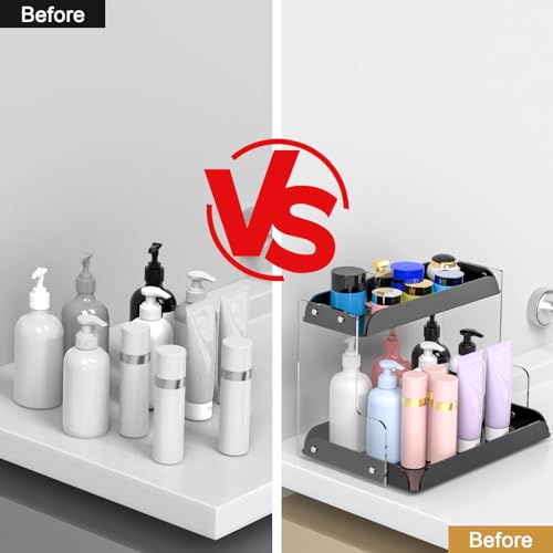 VAEHOLD 2-Tier Acrylic Bathroom Organizer - Vanity, Perfume, Spice Rack, Makeup Storage Shelf for Bathroom, Bedroom, Kitchen, Living Room, and Dressing Table (Black) - Image 4