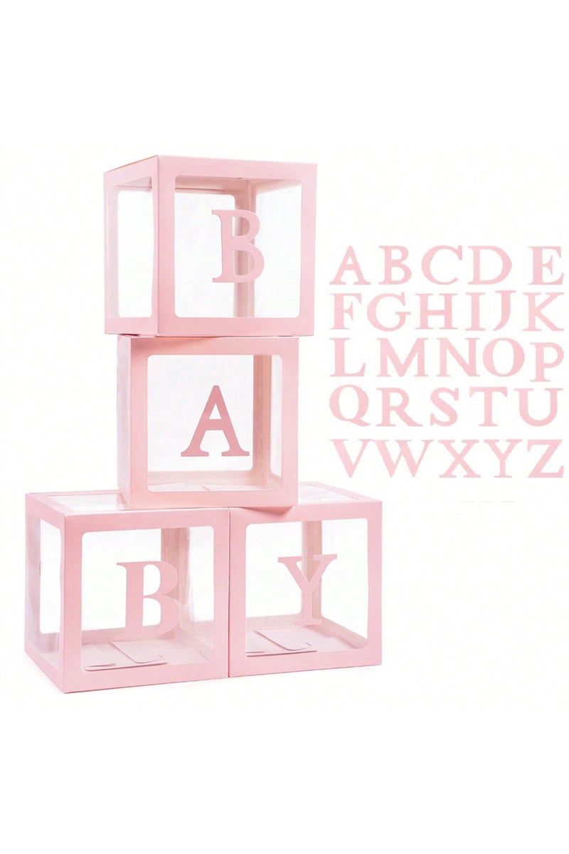 A 25CM pink 1PC Transparent Letter Baby Shower Box Birthday Wedding Custom Name Balloon Box 1st Birt